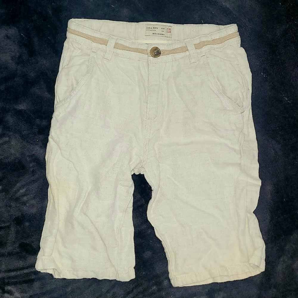 Zara Shorts Linen Cotton, Beige, Boys' Size 7/8, Adjustable Waist